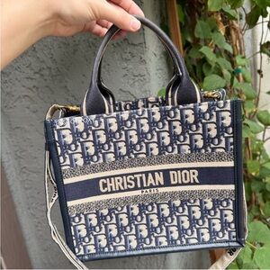 Christian Dior Oblique Embroidery and Calfskin Small Book Tote